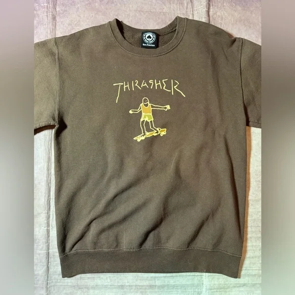 Thrasher Skateboarding Sweatshirt Small Brown Mens Crewneck Gonz Mark Gonzales - Picture 2 of 9